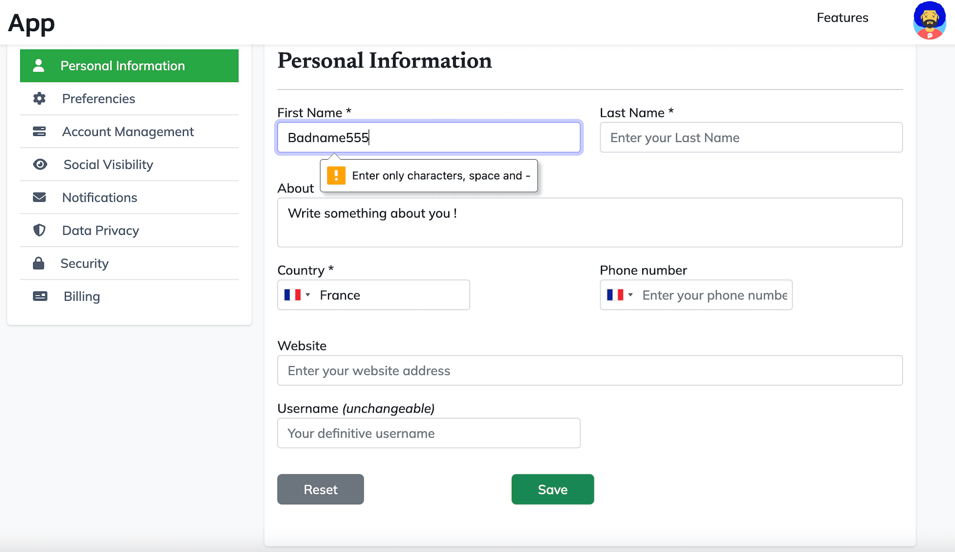 Input and Form validation using HTML5